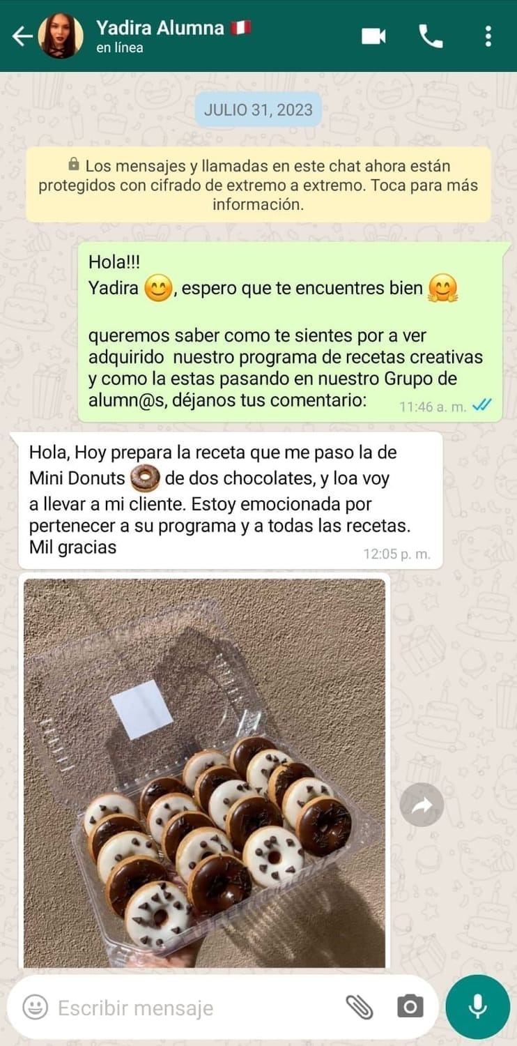 Testimonio visual con mini donas de chocolate preparadas por una alumna